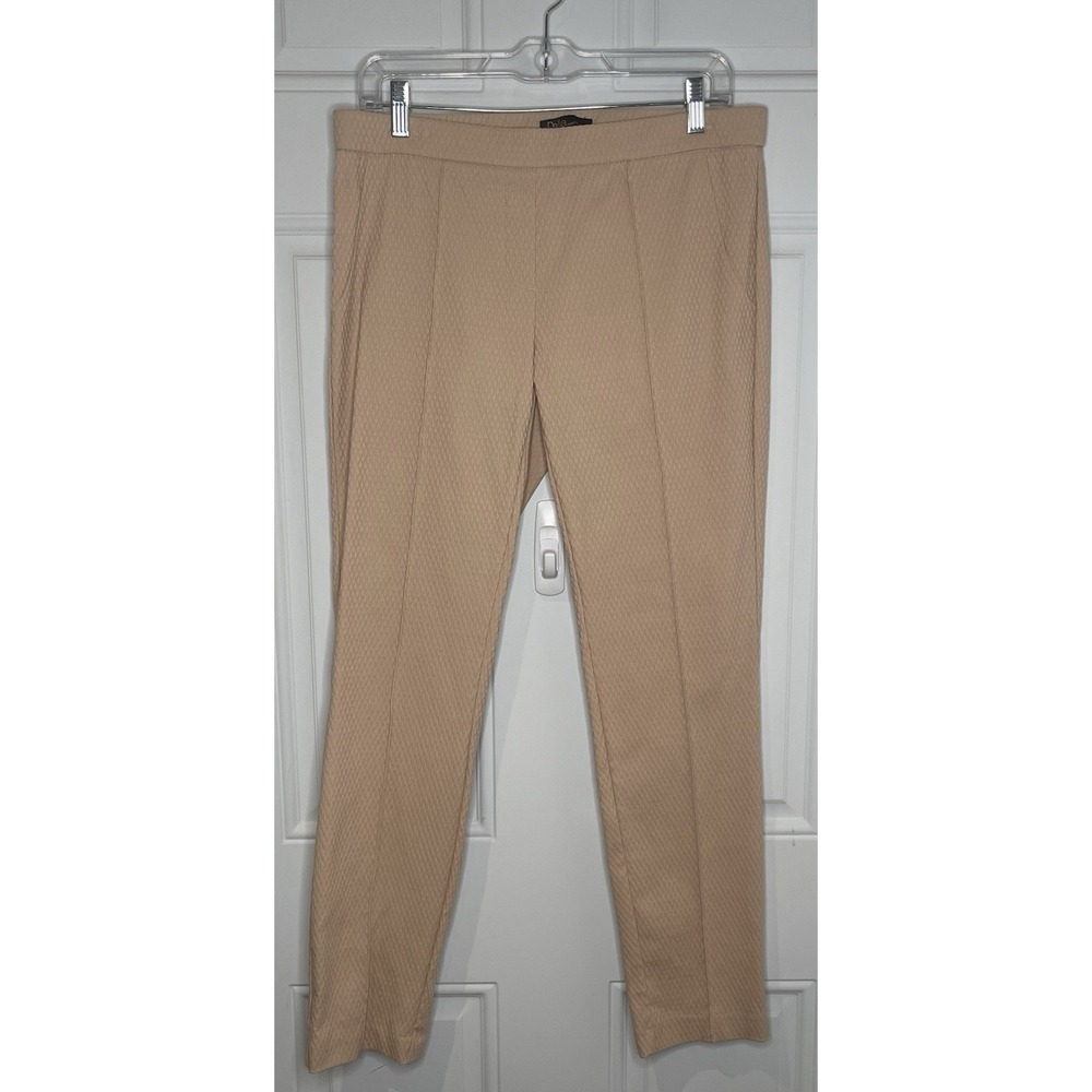 Dalia Collection Slim Leg Trousers Size 10 Textured Diamond Jacquard Beige Peach